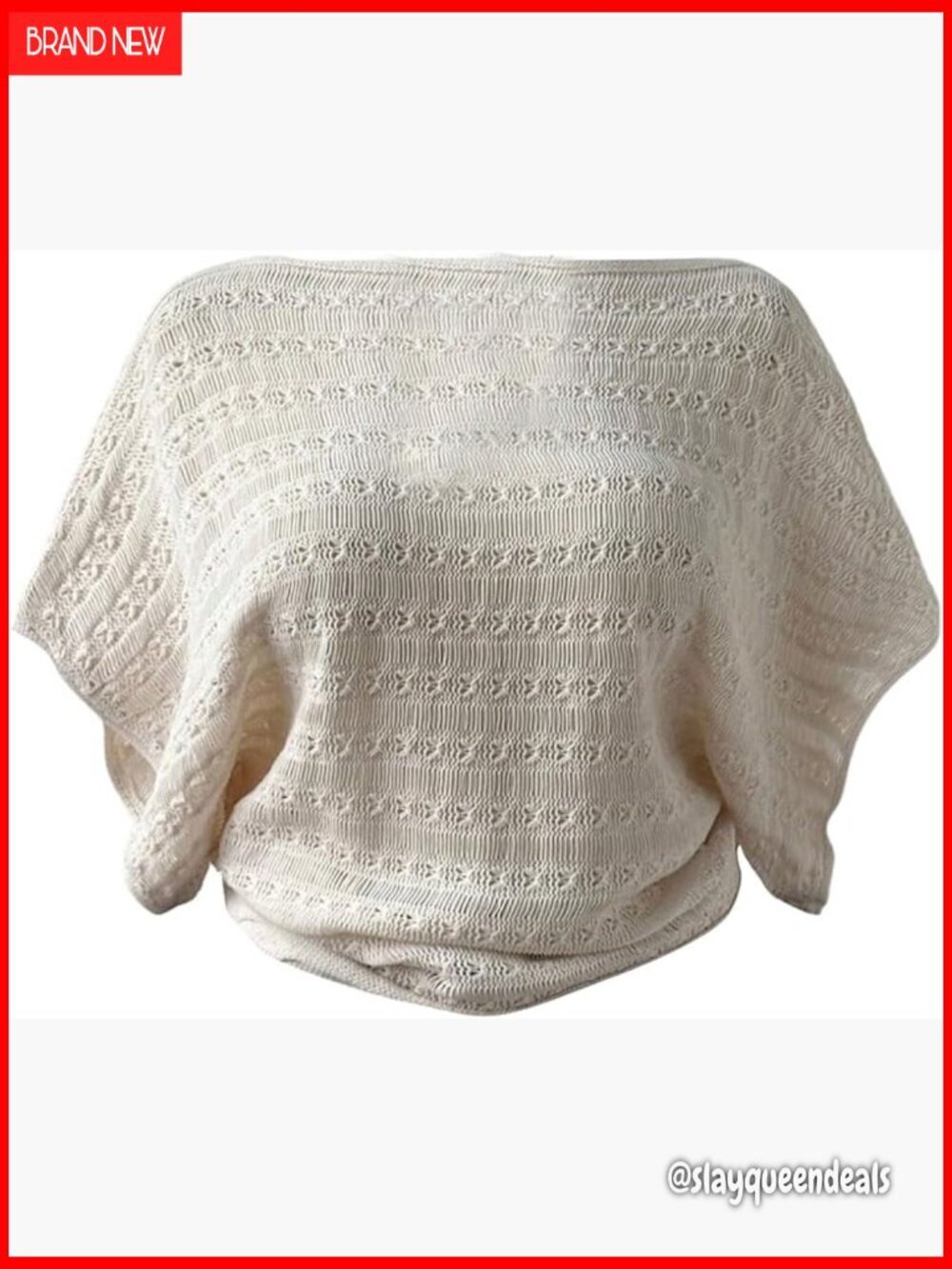 Plus Size Crochet Knit Top Bat Wing Short Sleeve Lightweight Sweater
